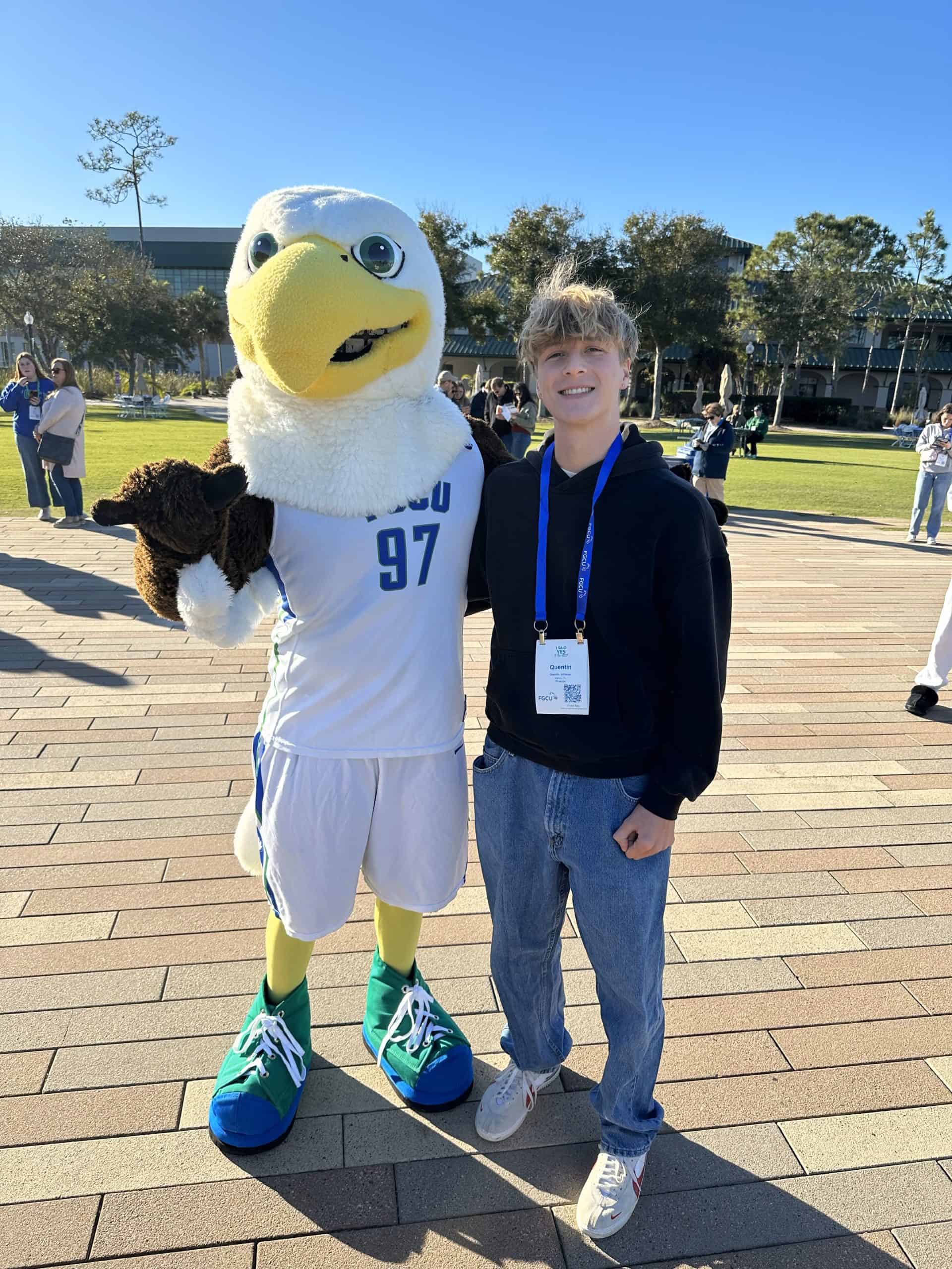Question with the Eagle Mascot at Florida Gulf Coast University