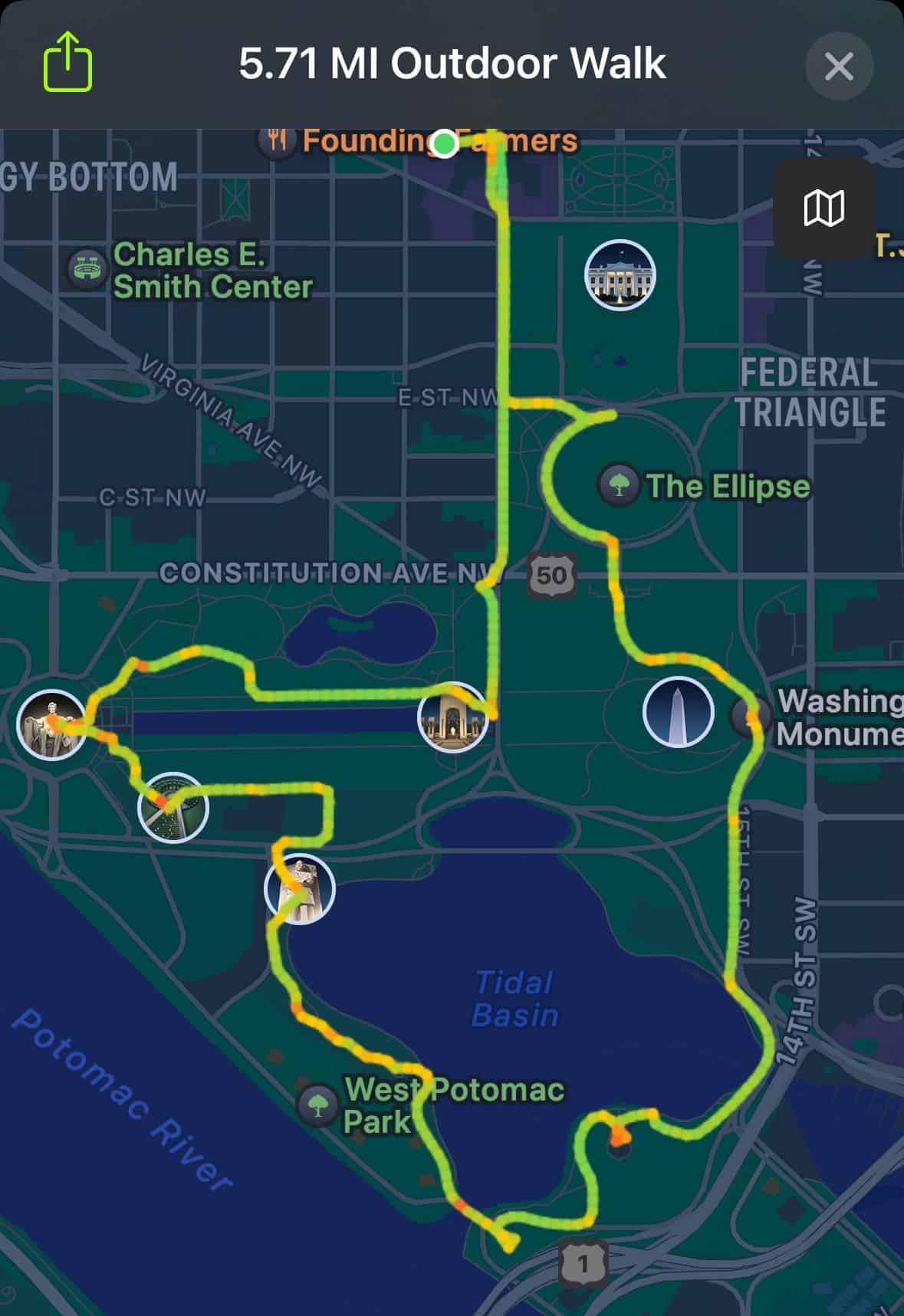Map of our walking tour to the 10 Memorials. 