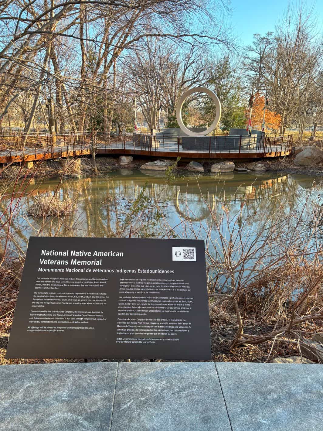 The National Native American Veterans Memorial is located outside of the National Museum of the American Indian. 