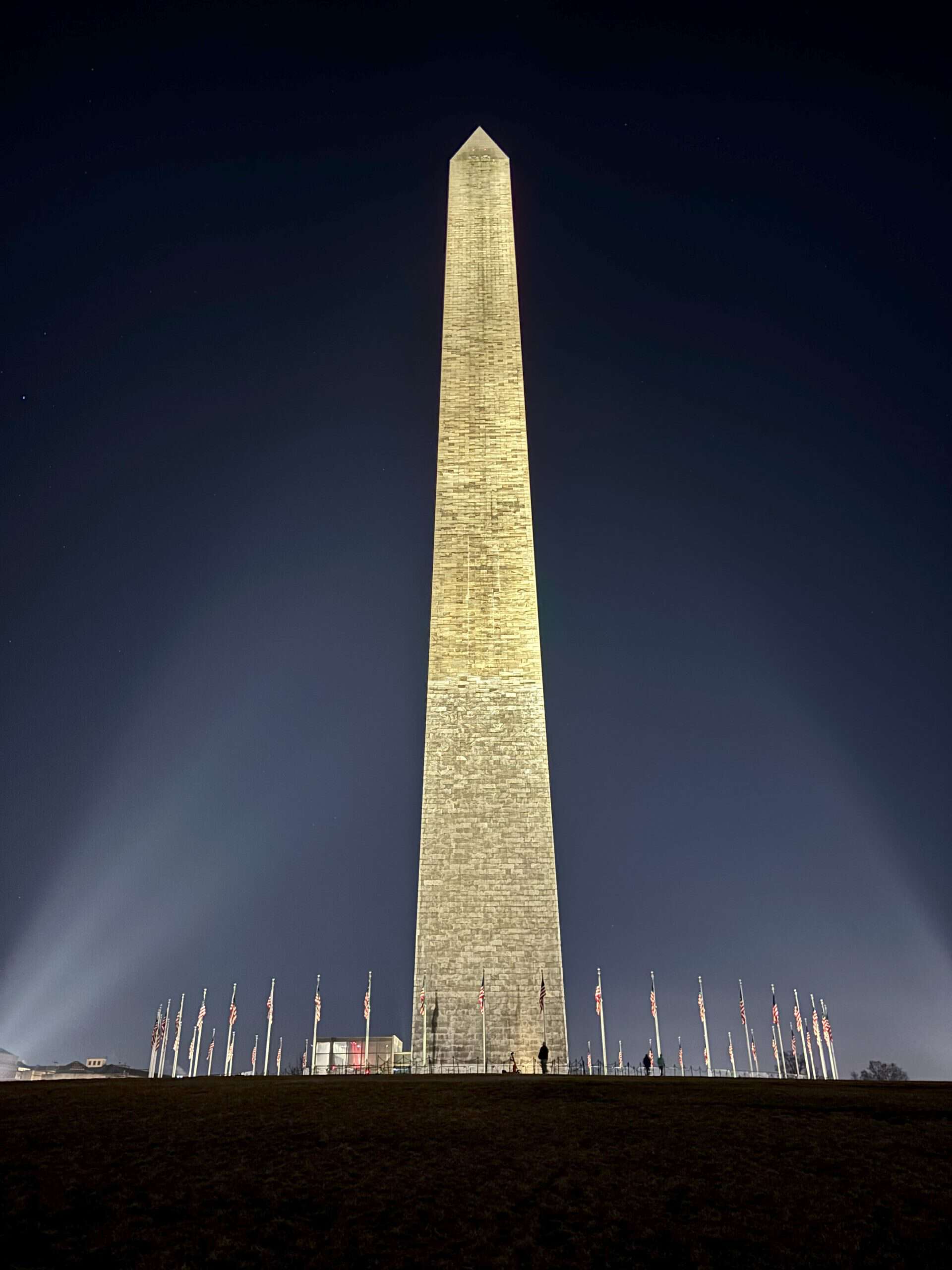 The Washington Monument at night. 