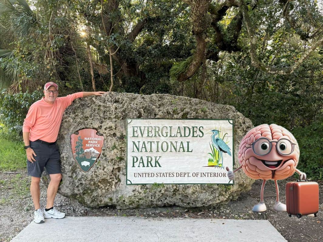 Chandler by the entrance sign. We added in Marty the Mind our mascot