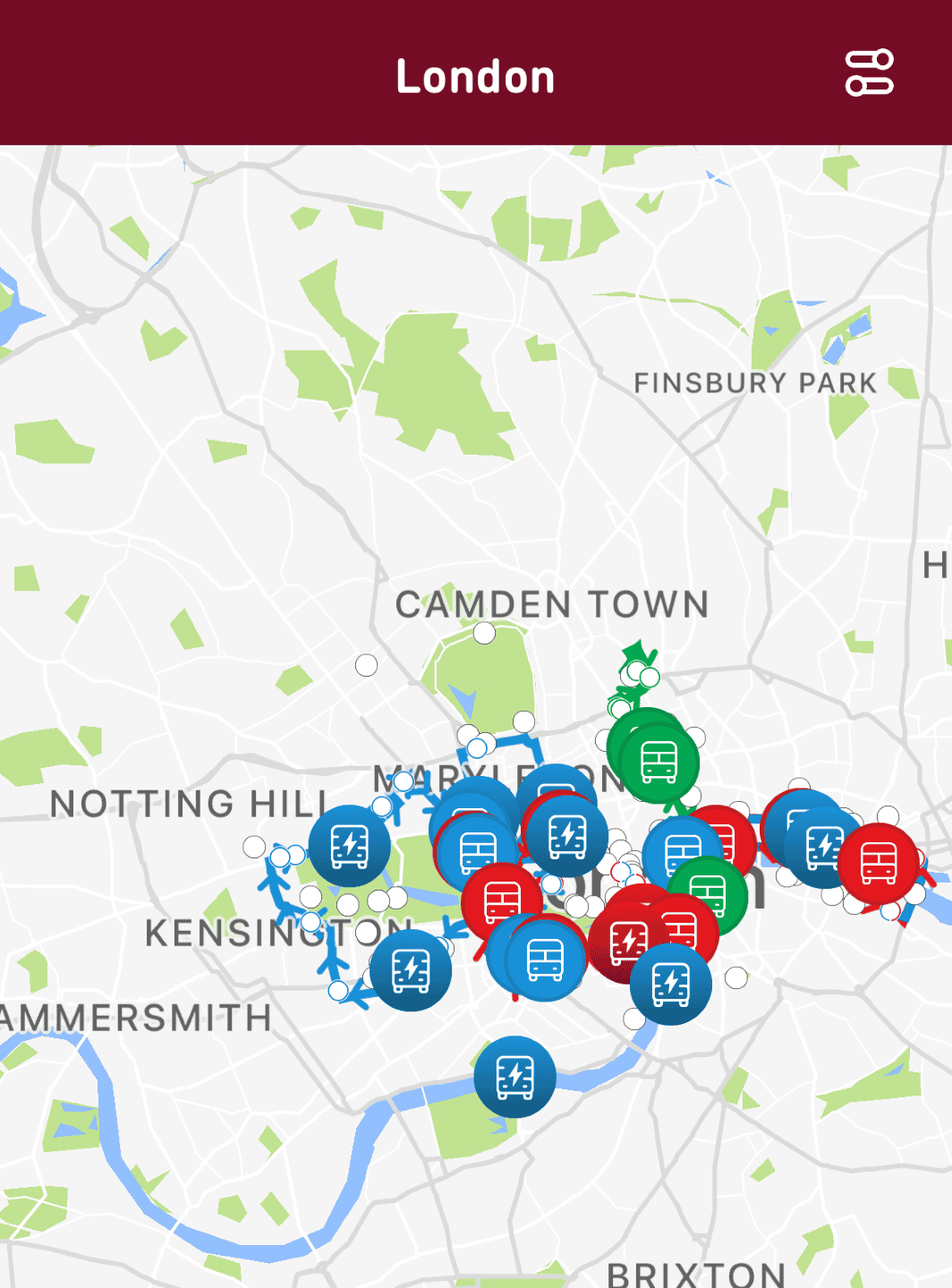 The Big Bus Tours app displays the actual location of the buses. 