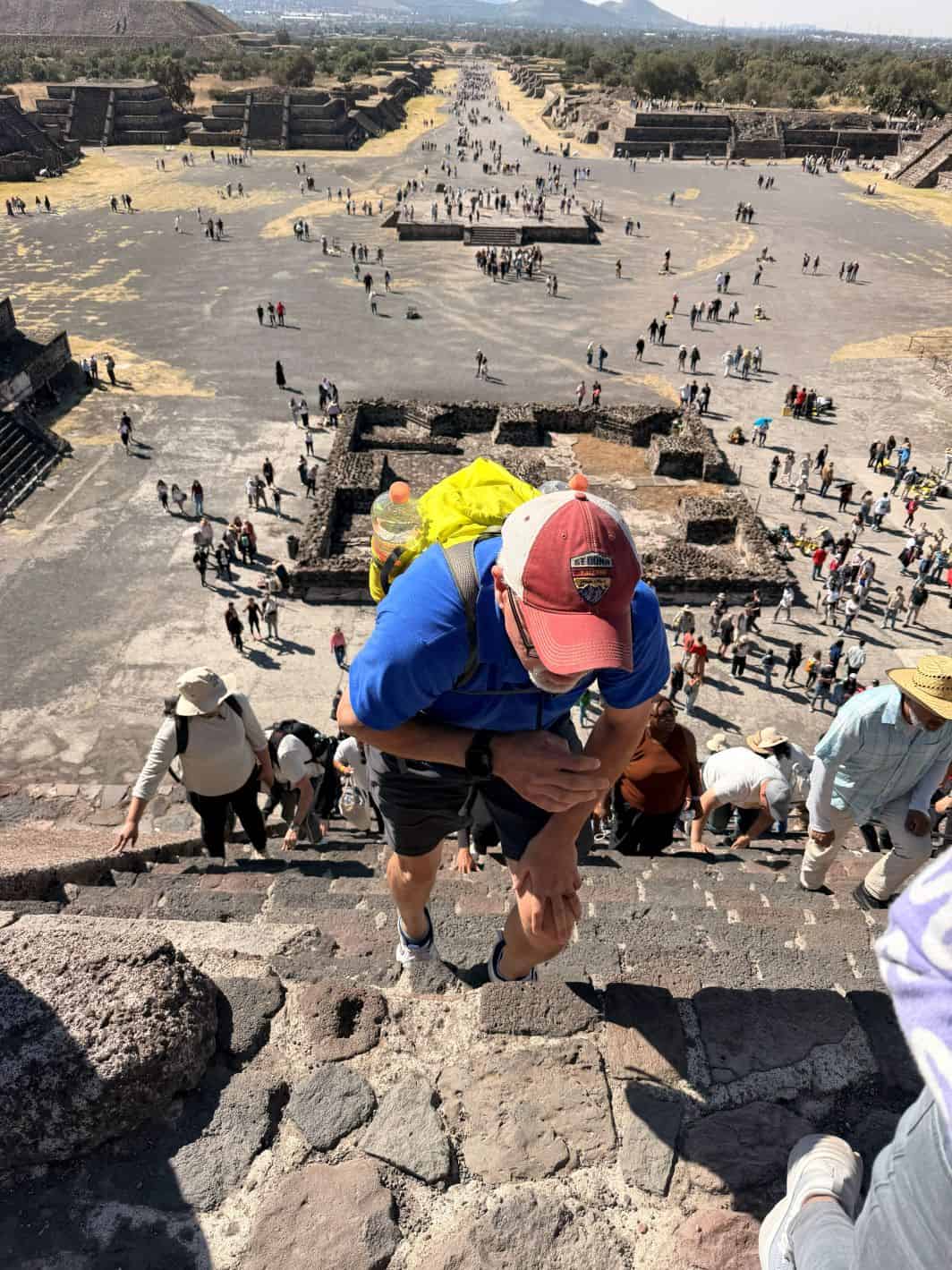 Climbing the steps of the pyramid of the moon