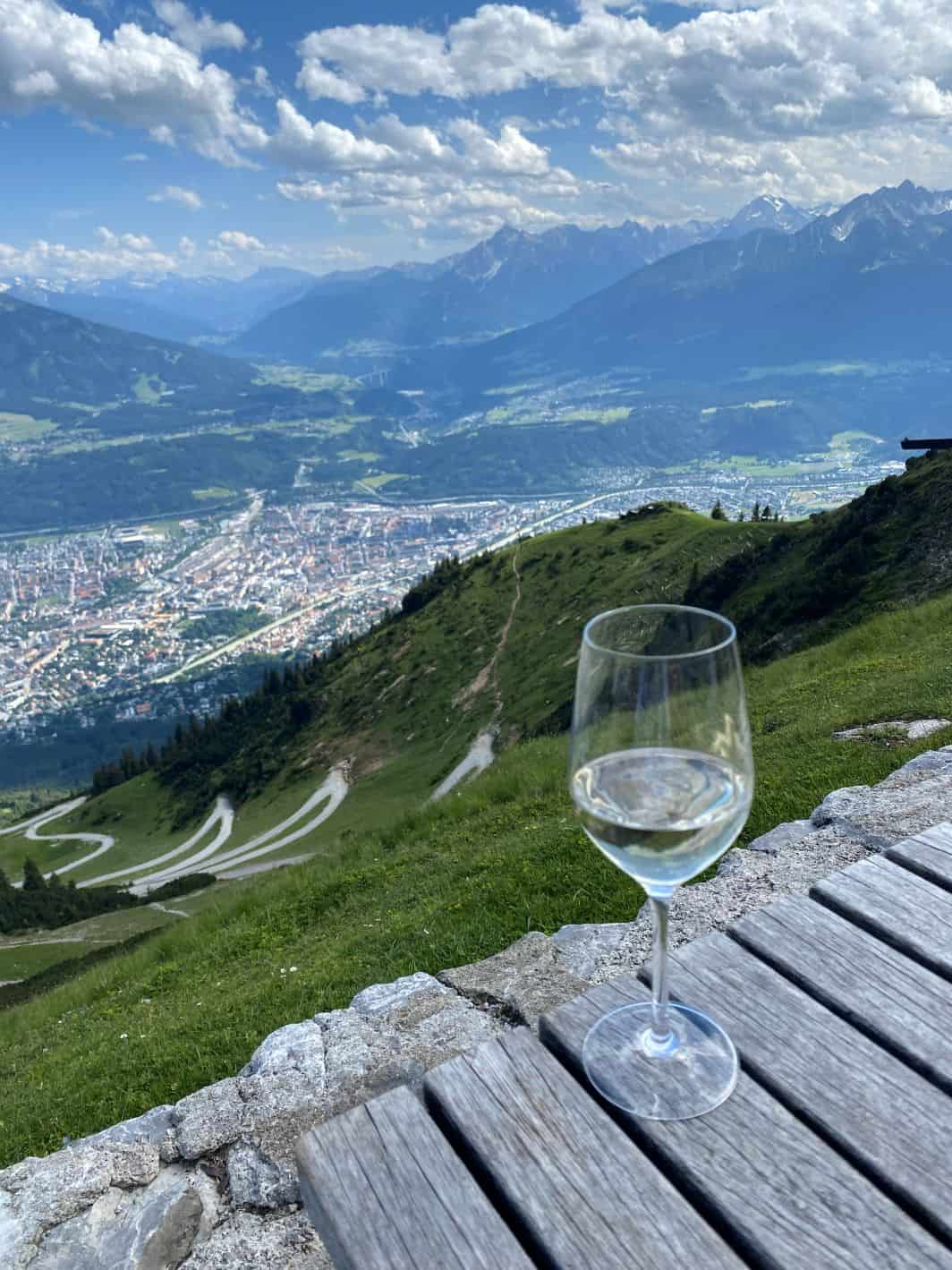 Enjoying a glass of wine at the top
