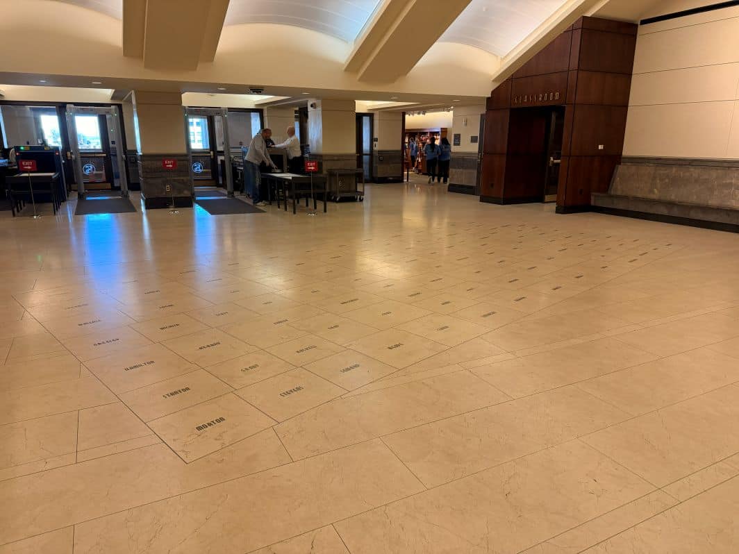 The counties engraved in the floor. 