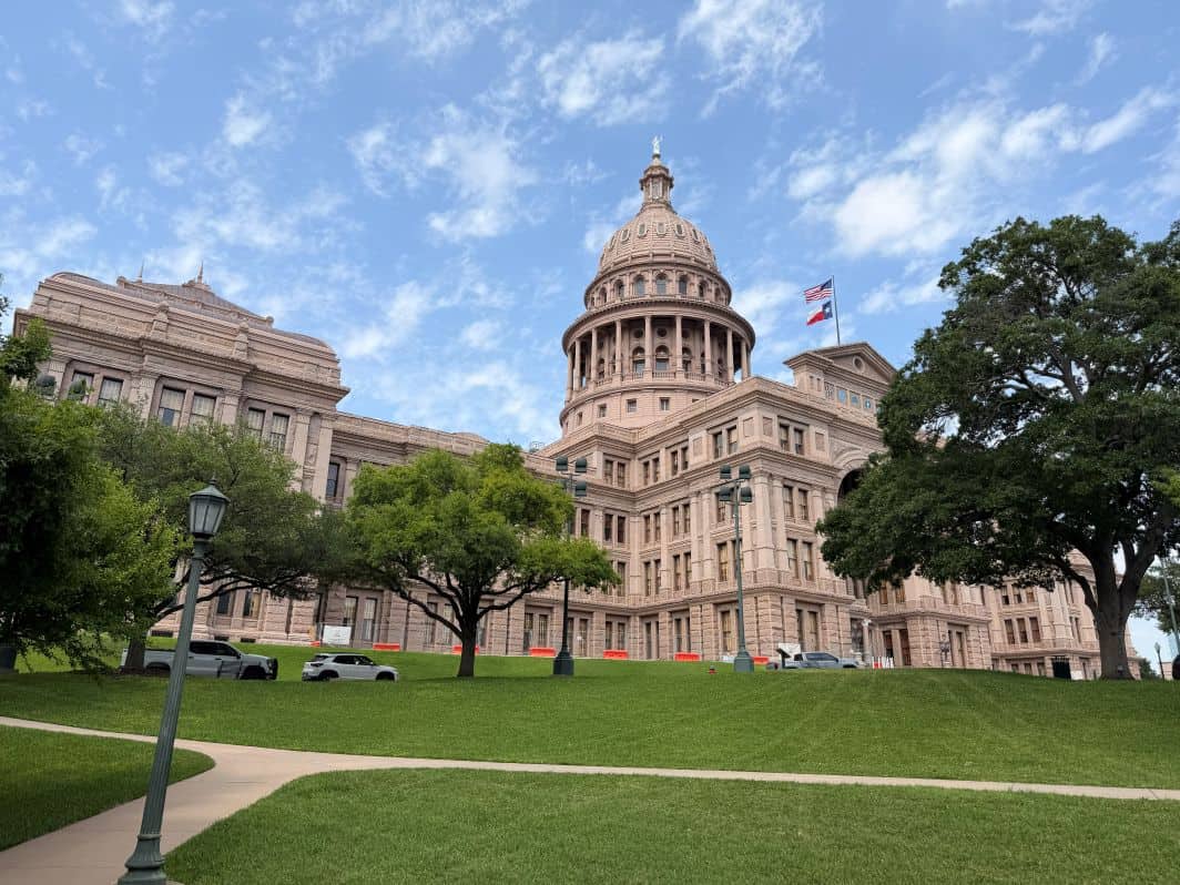 The Flag of Texas waving in the breeze.