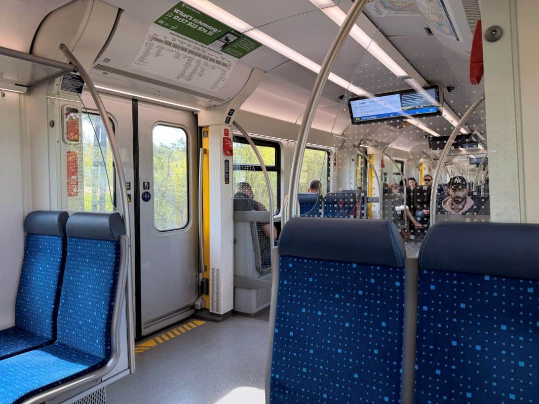 Seats and displays on the train