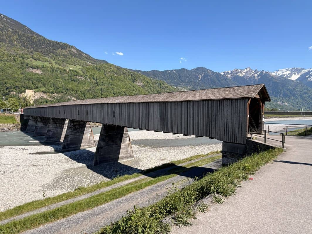 Standing on the Swiss side of the bridge