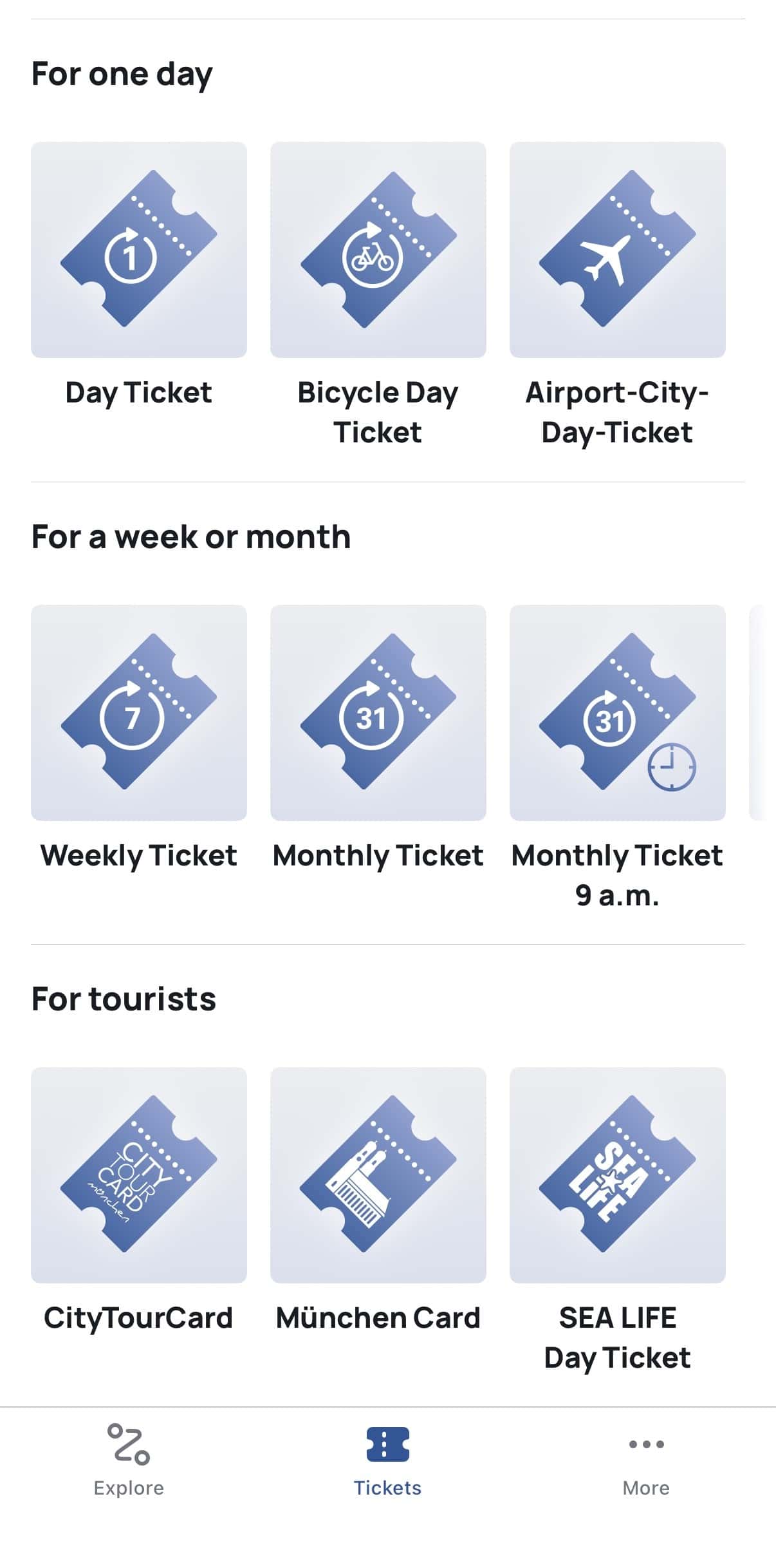 Some of the ticket types options