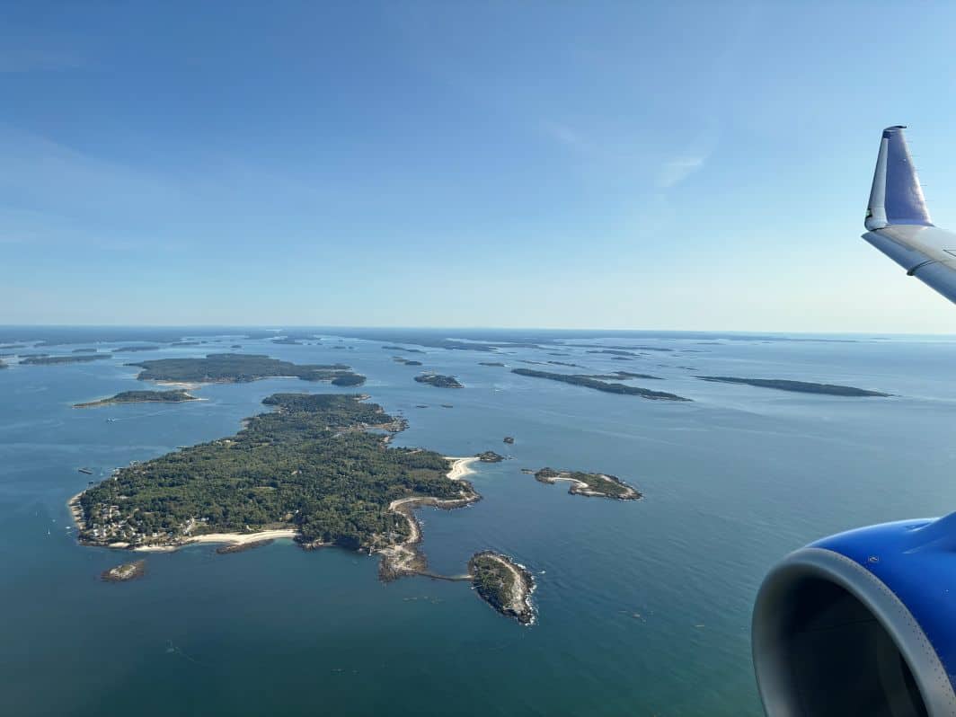 Islands out the window of the airplane.
